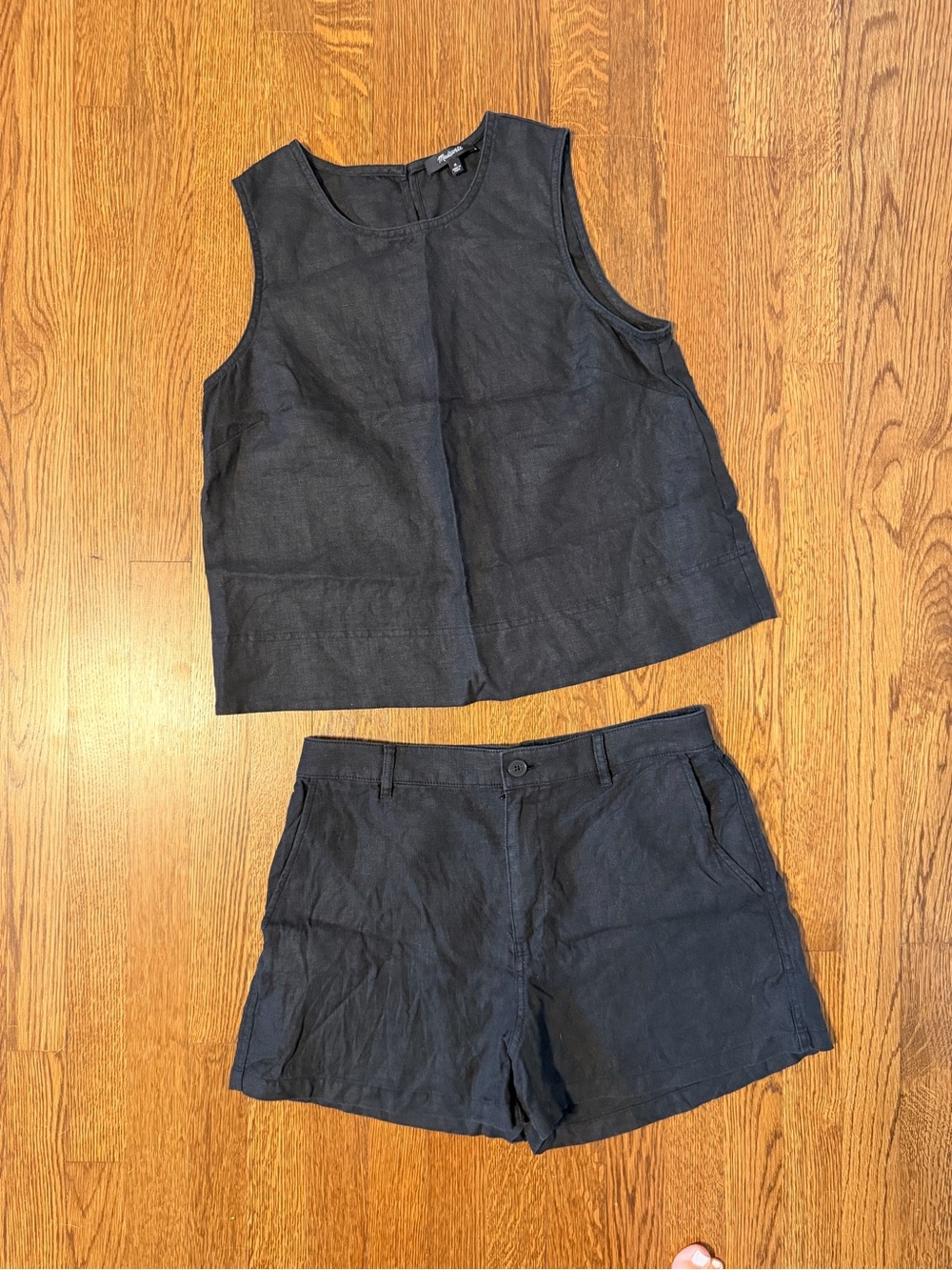 Madewell 100% Linen Black Matching Set Shell Top + Zoe Shorts